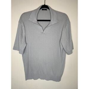 Massimo Dutti Light Gray Ribbed Polo Sweater Sz XL
